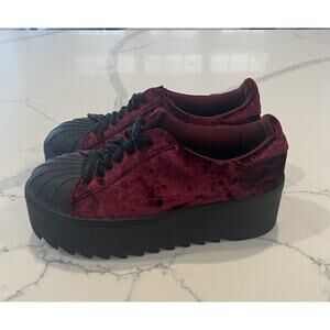 Jeffrey Campbell Velvet Platform Sneakers Burgundy Synergy Lace Up 8